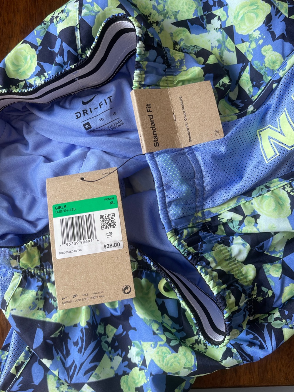 Nike Girls' Blue and Green Floral Dri-Fit Shorts